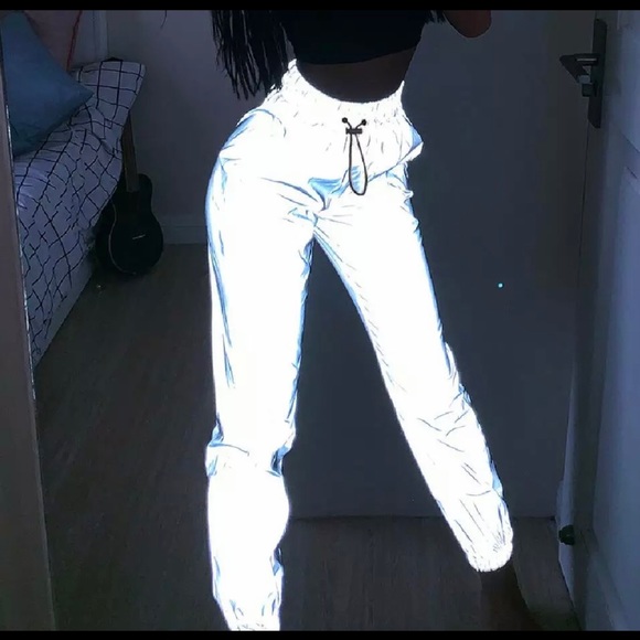 Women's Reflective Jogger Pants with drawstring - Picture 2 of 4